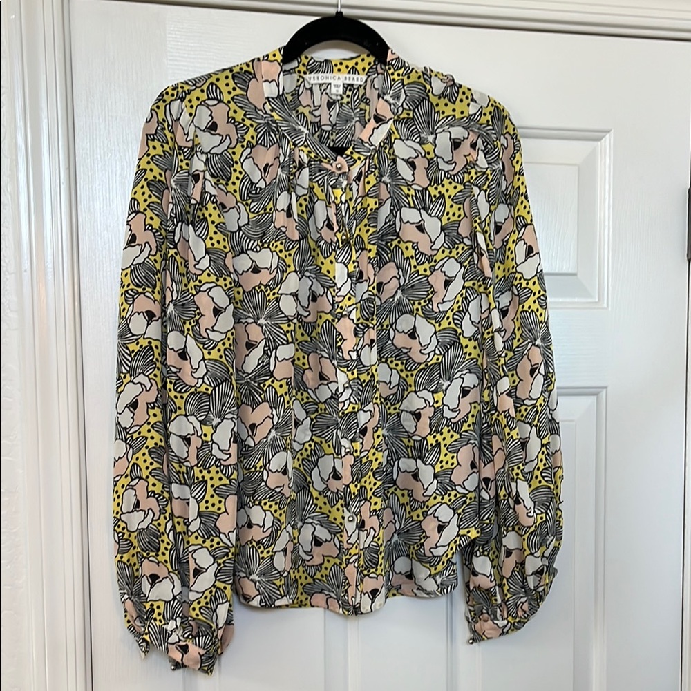 Veronica Beard yellow and pink Puff Sleeve Blouse - Picture 2 of 5